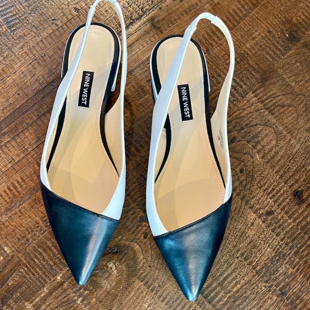 Nine West Black & White Flat Slingbacks